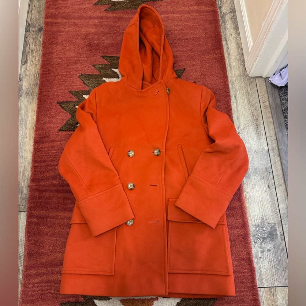 Michael Kors Orange Hooded Double-Breasted Coat